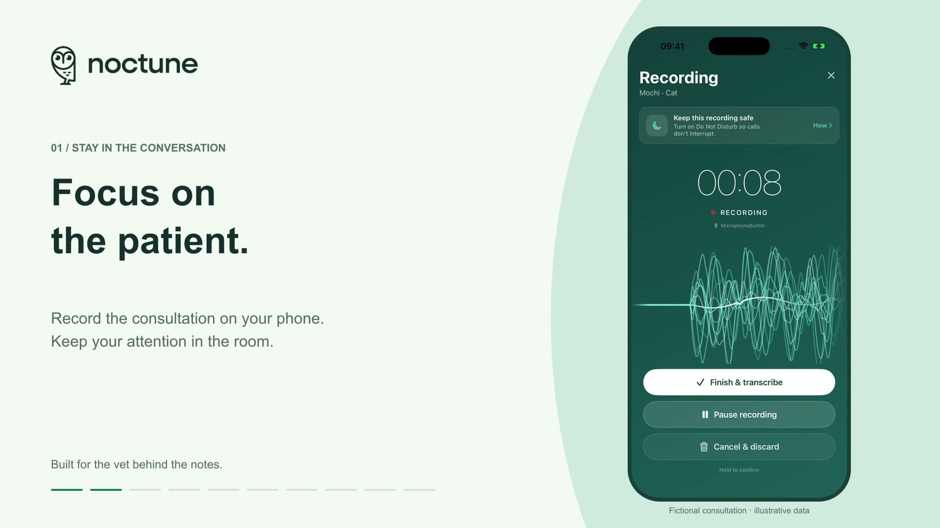 noctune overview: recording a consultation and reviewing the generated veterinary notes